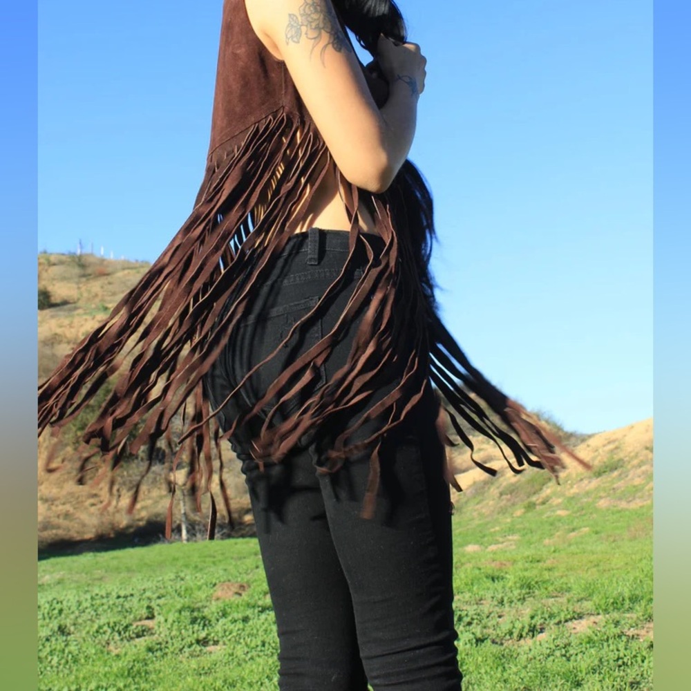 Fringed Brown mineral wash vest